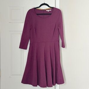 Boden Women Irene Fit and Flare Purple Dress Lined Size 10 Midi Cotton